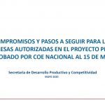 Compromisos y pasos a seguir para las empresas autorizadas en el proyecto piloto aprobado por COE nacional al 15 de mayo